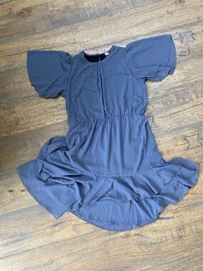 Joli Clothes Slate Blue Ruffle Hem Flutter Sleeve Dress XL